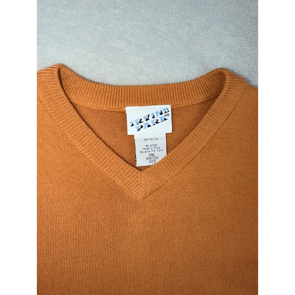 Irvine Park Mens Small V-Neck Sweater Rust Acrylic Knit Pullover (Little‎ Flaw)